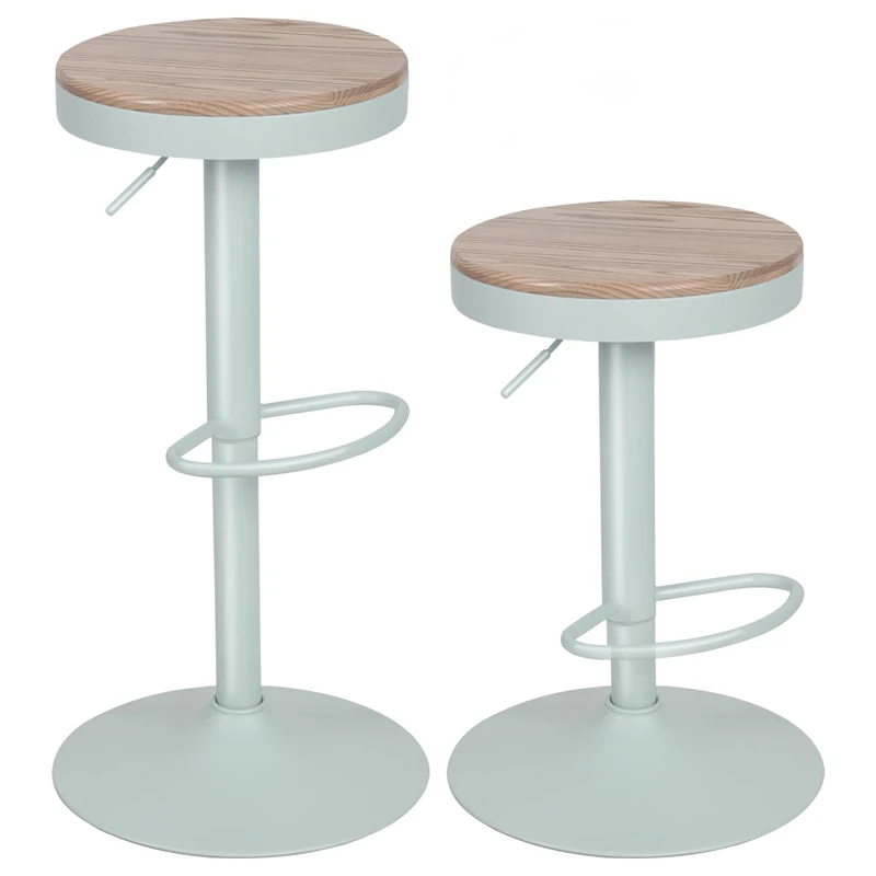 YOUNIKE Bar Stool Set of 2, Solid Wood Dining Bar Chair, Vintage High Stool, Adjustable Swivel High Stool, Easy to Assemble, Kitchen and Home, Green