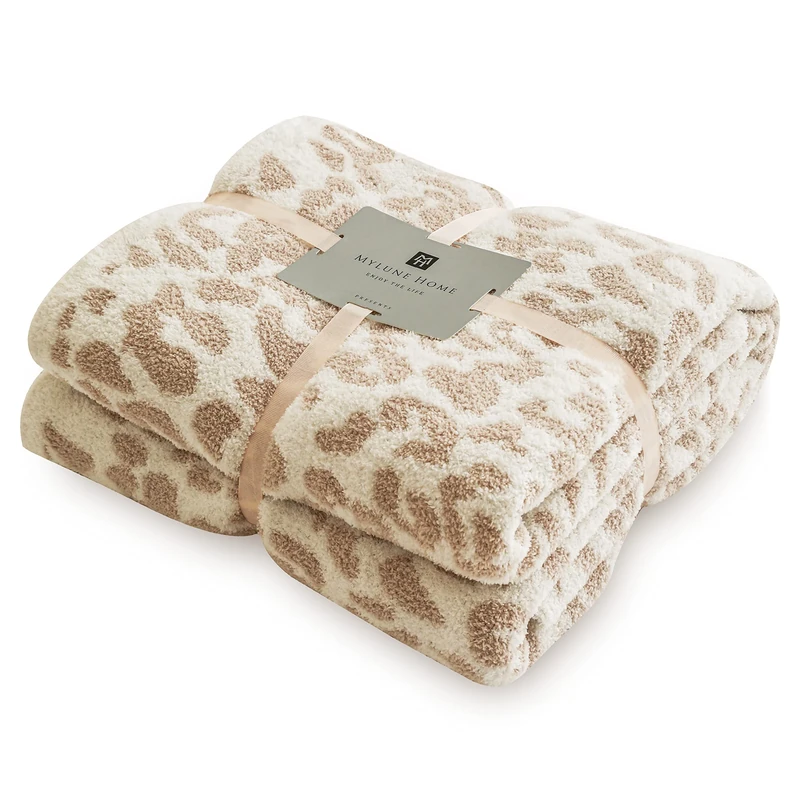 MH MYLUNE HOME Fleece Blanket Reversible Leopard Print Throw Blanket Fluffy Ultra-Soft Plush Microfiber Throws, Cosy Warm Blankets for Bed Sofa Chair Couch Settees, Fit All Season, Beige, 180x200 cm