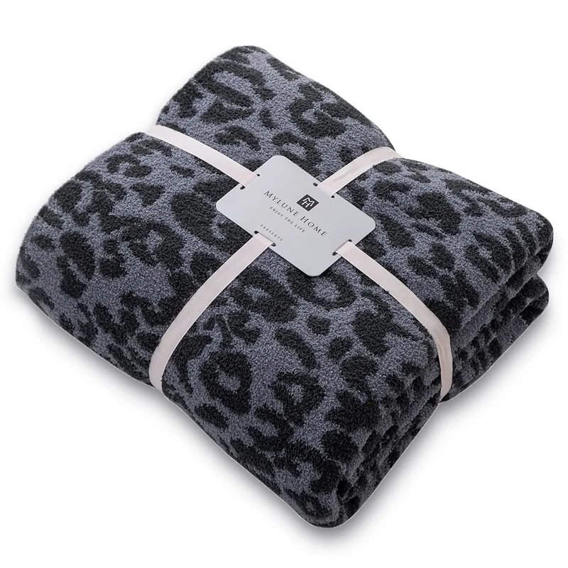 MH MYLUNE HOME Fleece Reversible Leopard Print Throw Blanket Fluffy Ultra-Soft Plush Microfiber Throws in 130x160 cm Cosy Warm Blankets for Sofa Couch Chair Settees Bed, Navy Blue