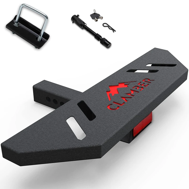 CLAMBER Hitch Step with 2 inch Receiver Rear Bumper Guard for Pickup Trucks Textured Black Heavy Duty Hitch Step Bar with U-Bolt Stabilizer and Hitch Lock