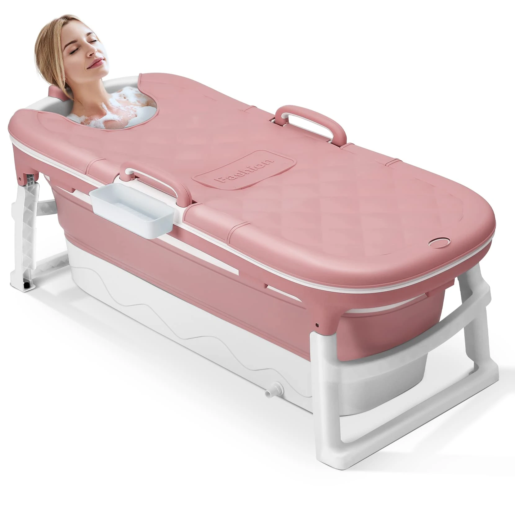 Dripex Portable Bathtub Adult, Folding Bathtub 138X62X52cm Large Thicken Free Standing Soaking Barrel, Foldable Massage Sweat Steam Bath Tub with Lid, Bathroom Warm Spa Sauna for Adults, Pink