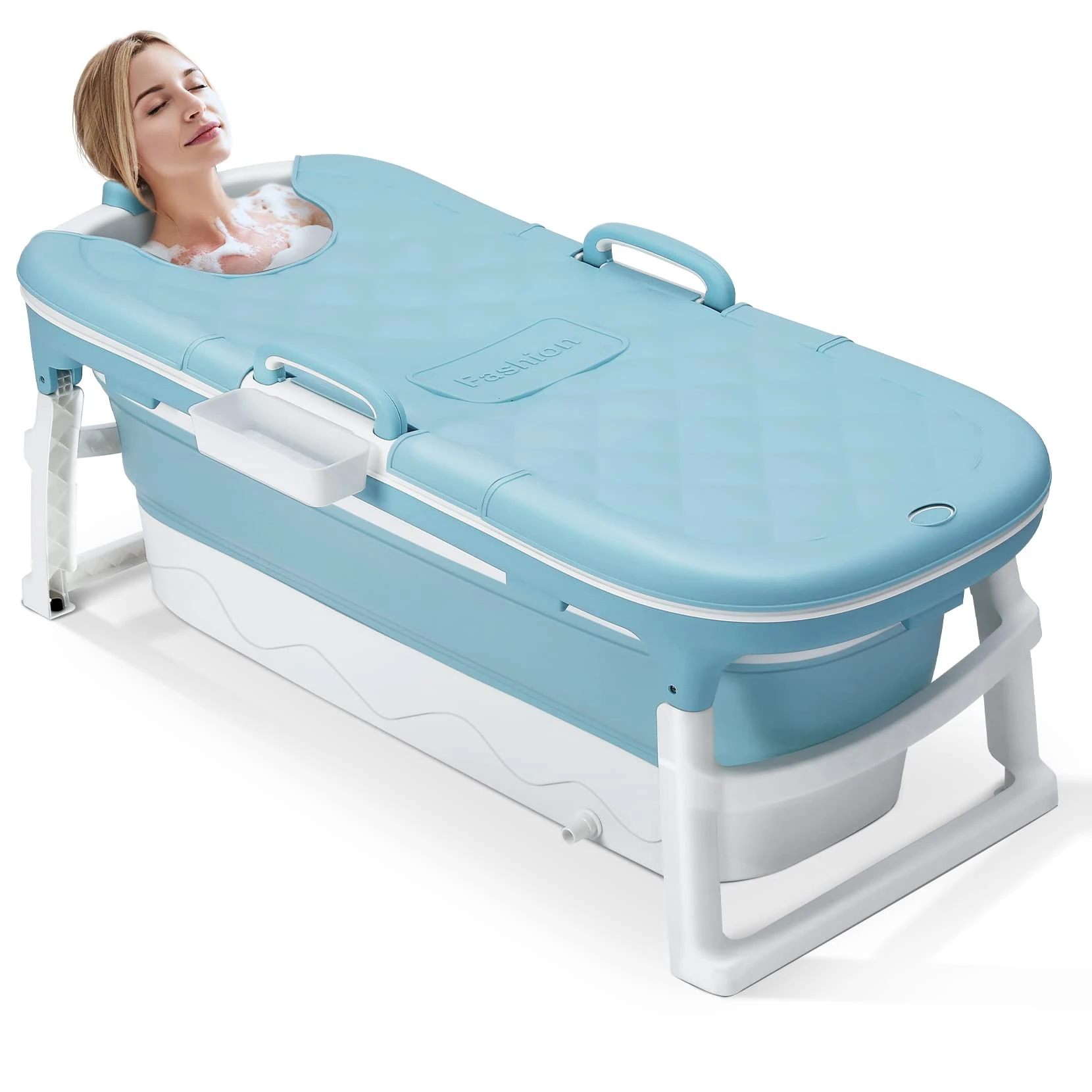 Dripex Portable Bathtub Adult, Folding Bathtub 138X62X52cm Large Thicken Free Standing Soaking Barrel, Foldable Massage Sweat Steam Bath Tub with Lid, Bathroom Warm Spa Sauna for Adults, Blue