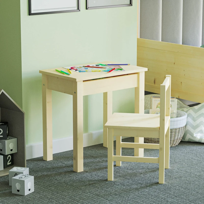 Junior Vida Aries Desk & Chair 2 Piece Set Children Kids Solid Pine Wood Study Work (Pine)