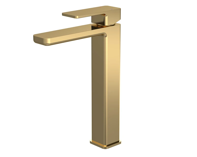 nuie WIN870 Windon Modern Bathroom Square High-Rise Mono Basin Mixer Tap with Lever Handle, 290mm, Brushed Brass