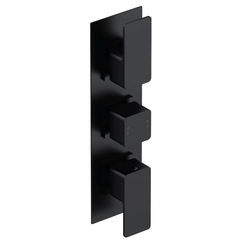 nuie WIN4TR03 Windon | Modern Bathroom Concealed Square Triple Thermostatic Shower Valve with Diverter, 300mm, Matt Black