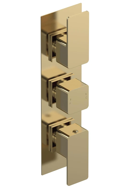 nuie WIN8TR02 Windon Modern Bathroom Concealed Square Triple Thermostatic Shower Valve, 280mm, Brushed Brass