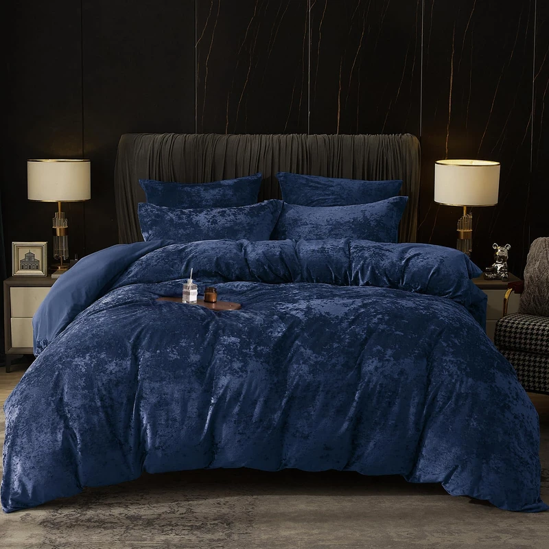 PHF Truly Velvet Duvet Cover Set California King Size, 3pcs Ultra Soft Breathable Comforter Cover Set, Luxury Cozy Flannel Duvet Cover with Pillow Shams Bedding Collection, 104" x 98", Navy