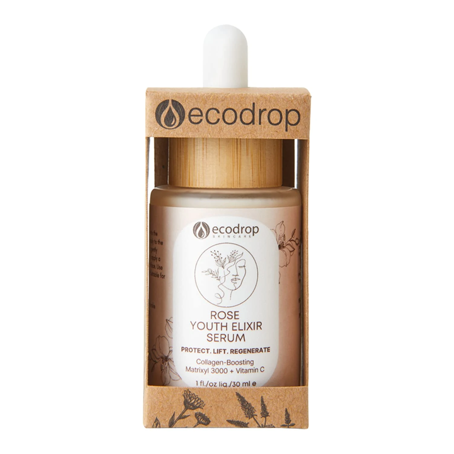 Ecodrop Rose Youth Elixir Serum, Matrixyl 3000 & Hyaluronic Acid, 30ml | Powerful & Advanced Daily Anti-Ageing Facial Skin Treatment with Vitamin C | Vegan & Cruelty-Free Skincare