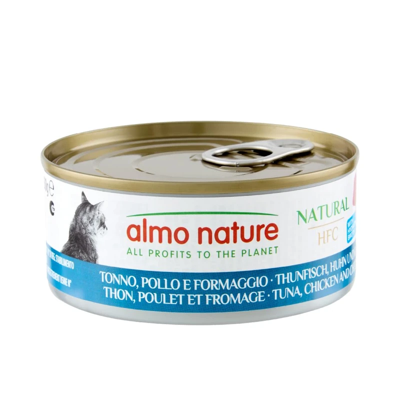 Almo Nature HFC Natural - Wet Cat Food for Cats - Tuna, Chicken and Cheese - 150g (Pack of 24)