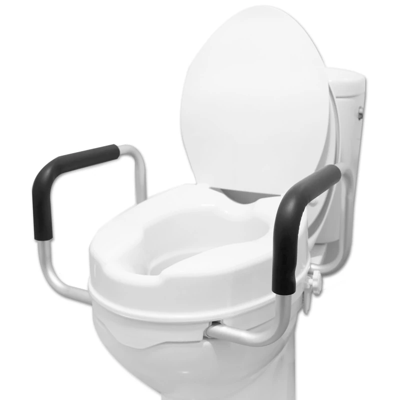 PEPE Mobility Raised Toilet Seat with Handles and Lid 4 Inch (10 cm), Riser for Hip Replacement, Booster Extension Seat, Toilet Aids for Disabled
