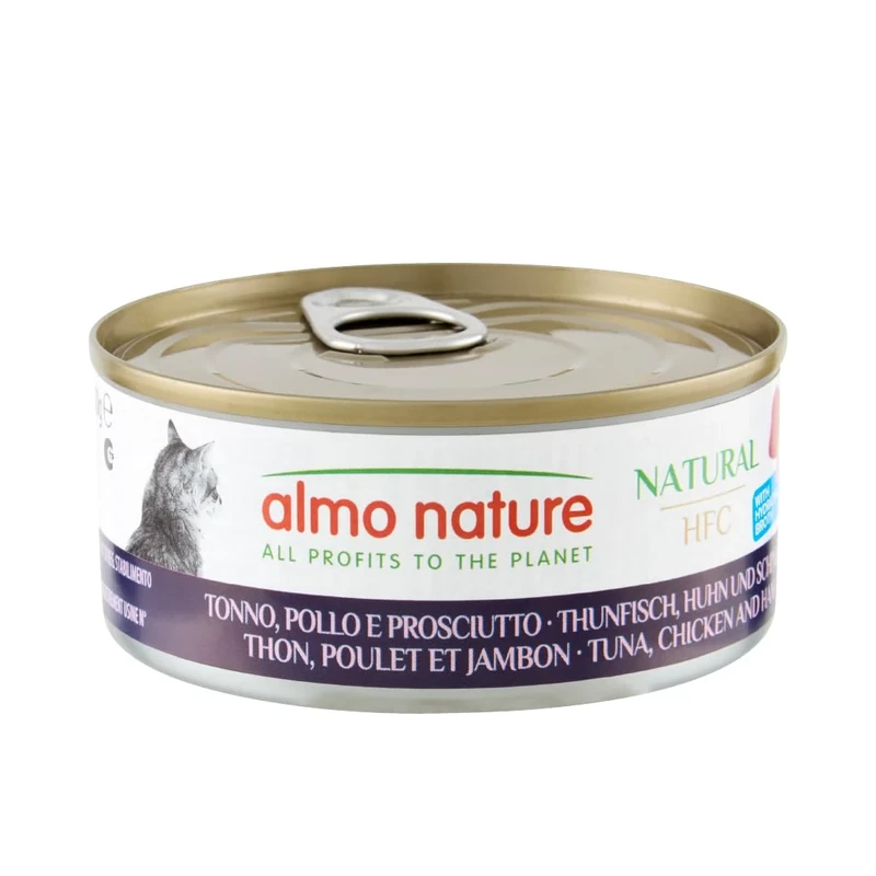 Almo Nature HFC Natural - Wet Cat Food for Cats - Tuna, Chicken and Ham - 150g (Pack of 24)