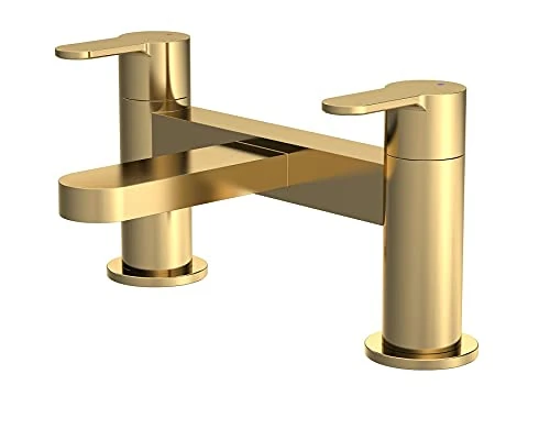 nuie ARV803 Arvan Modern Bathroom Round Deck Mounted Bath Filler Tap with Lever Handles, 120mm, Brushed Brass