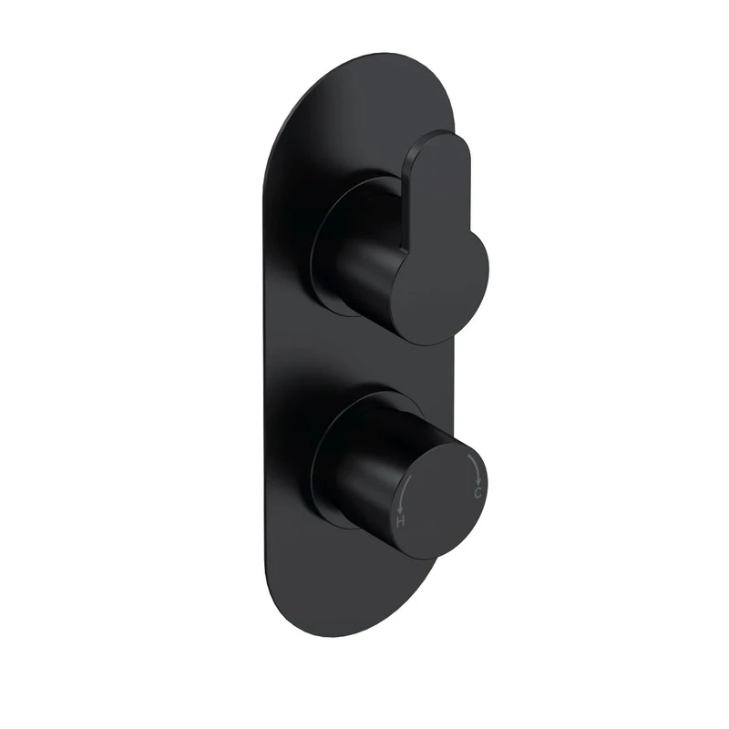 nuie ARV4TW02 Arvan | Modern Bathroom Concealed Round Twin Thermostatic Shower Valve with Diverter, 215mm, Matt Black