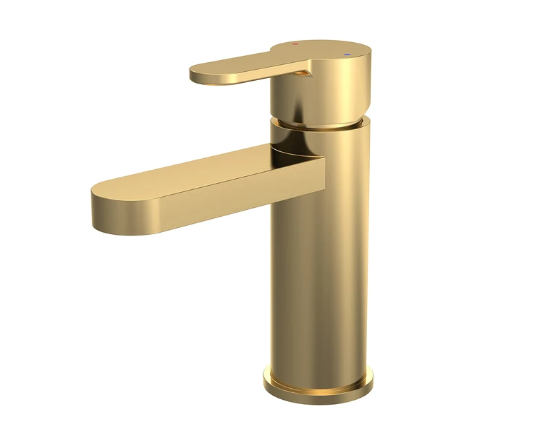 nuie ARV805 Arvan Modern Bathroom Round Mono Basin Mixer Tap with Lever Handle and Push Button Waste, 160mm, Brushed Brass