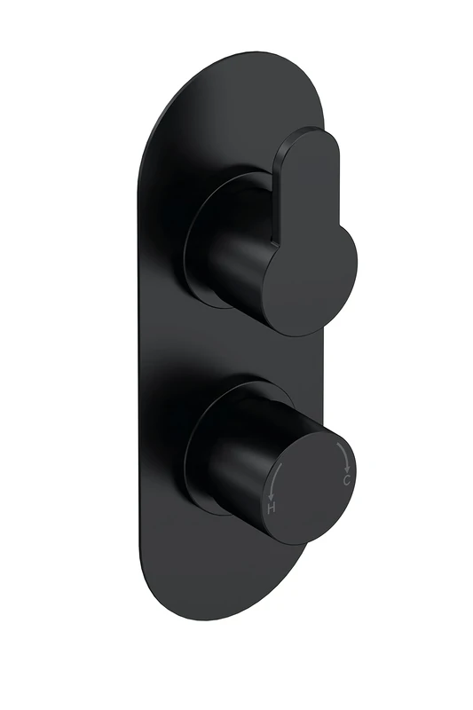nuie ARV4TW01 Arvan Modern Bathroom Concealed Round Twin Thermostatic Shower Valve, 215mm, Matt Black