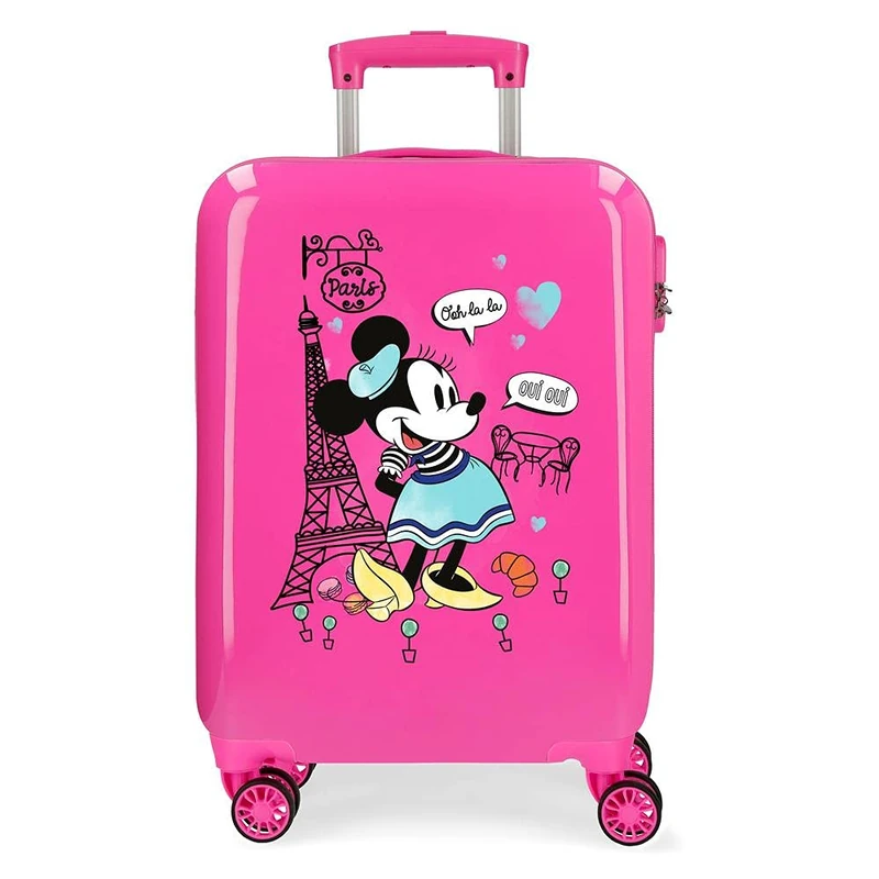 Disney 315172A Minnie Around the World cabin bag, pink, 38 x 55 x 20 cm, rigid ABS combination closure on the side, 34 2 kg, 4 double wheels, hand luggage.
