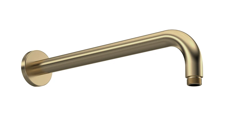 nuie ARM801 Fixed Heads Modern Bathroom Round Wall Mounted Shower Arm, 108mm, Brushed Brass