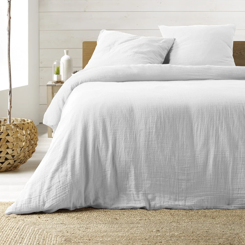 Douceur d'Intérieur, 3-Piece Bedding Set (240 x 220 cm) Angelia White, 1 Face Cotton and 1 Side Cotton Gauze
