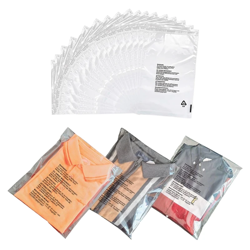 JeeJaan® 1000 Pcs of Clear T-Shirt Bags 12 x 16 in Transparent Plastic Self Seal Bags 305 x 405 mm Retail Packaging Bag