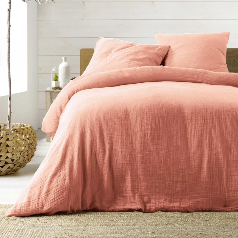 Douceur d'Intérieur, 3-Piece Bedding Set (260 x 240 cm) Angelia Pink, 1 Face Cotton and 1 Side Cotton Gauze