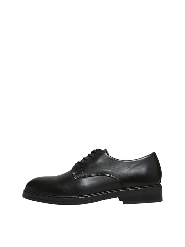 SELECTED HOMME Men's Slhblake Leather Derby Shoe B Noos, Black, 10.5 UK