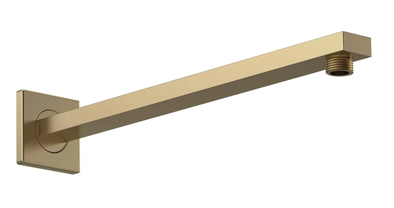 nuie ARM813 Fixed Heads Modern Bathroom Square Wall Mounted Shower Arm, 355mm, Brushed Brass