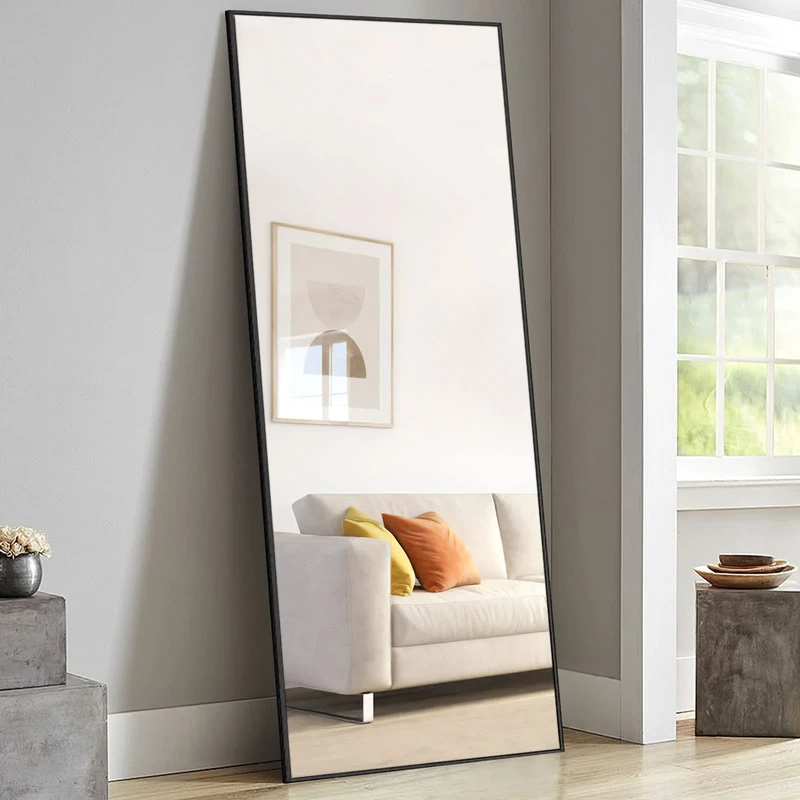 NeuType 71"x24" Large Mirror Full Length Mirror Aluminum Alloy Frame Floor Mirror Wall-Mounted Mirror for Living Room, Bedroom, Hanging or Leaning Against Wall, Black (No Stand)