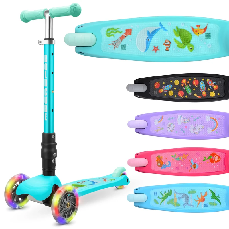 BOLDCUBE Teeny Fold Sea Animals | Scooter for Boys and Girls Ages 3-8 Years | Foldable | Flashing Light Up Wheels | Height Adjustable 61 to 79 cm