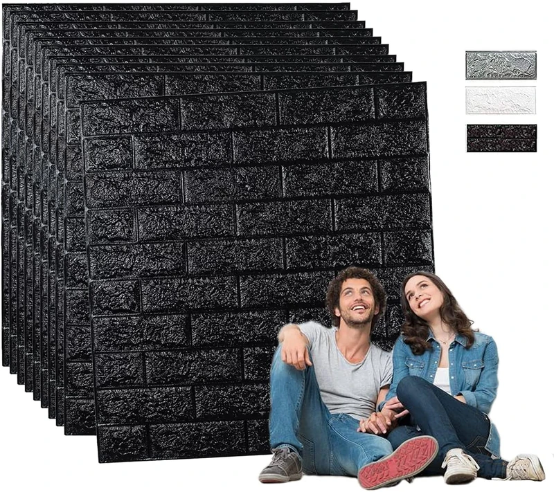 Edihome Black Brick Effect Self Adhesive Foam Wallpaper