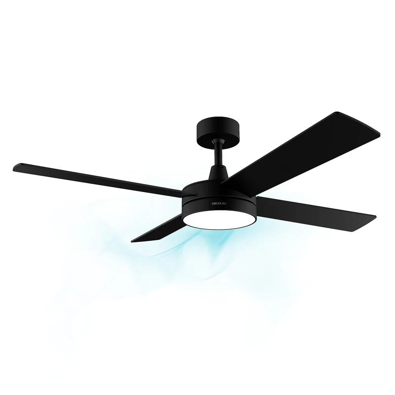 Cecotec Ceiling Fan with Remote Control, Timer and LED Light EnergySilence Aero 5200 Line Ceiling Fan, 60 W, Copper Motor, 52 Inches, 4 Blades, 3 Speeds, Winter Function (Black)