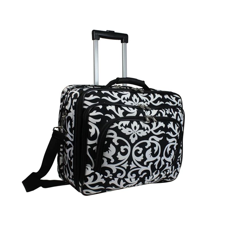 World Traveler Rolling 17-Inch Laptop Briefcase Computer Case, Black Trim Damask, One Size, Black Trim Damask, One Size, Rolling 17-inch Laptop Briefcase Computer Case, Black Trim Damask, One Size