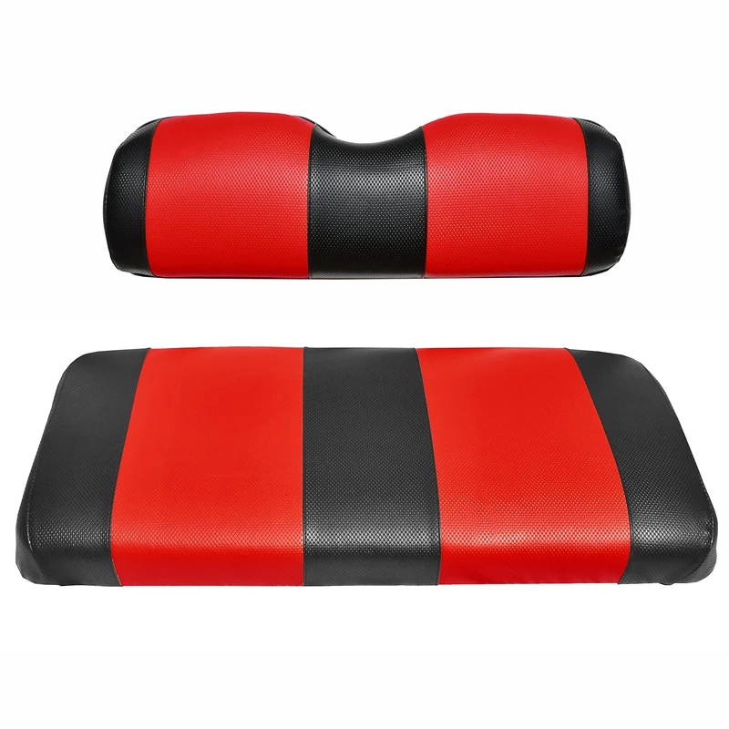 Seat Cover Replacement for EZGO TXT Golf Cart - Front Or Rear Bench Seat - Premium Marine Vinyl - 5 Panel Stitching - Staple On Installation - Two-Tone Golf Cart Seat Covers (Black & Red)
