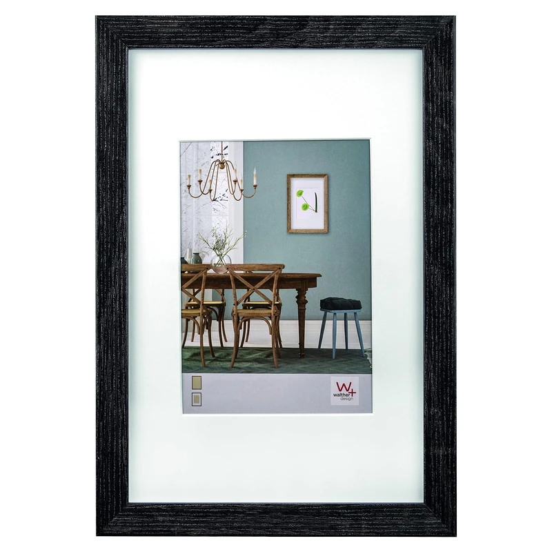 walther Design Picture Frame Dark Grey 50 x 60 cm with PassepArtout, Fiorito Wooden Frame EF060D