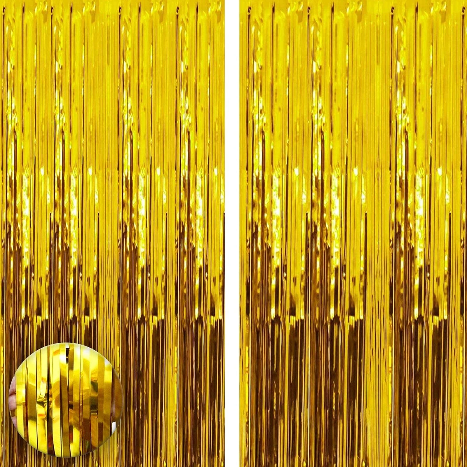 2pcs 3.2ft x 6.5ft Foil Curtain Decorations,Gold Tinsel Foil Fringe Curtains Streamers Backdrop for Birthday Graduation Wedding Engagement Bridal Shower Bachelorette Holiday Gold Party Decorations