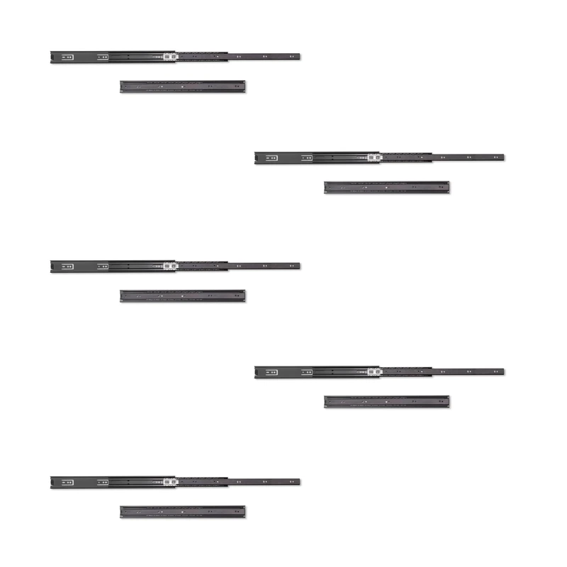 Emuca - Ball Bearing Drawer Slides 45mm x 450mm (1,77 x 17,7 inch) Set of 5 Pairs of Full Extension Drawer Runners, Black