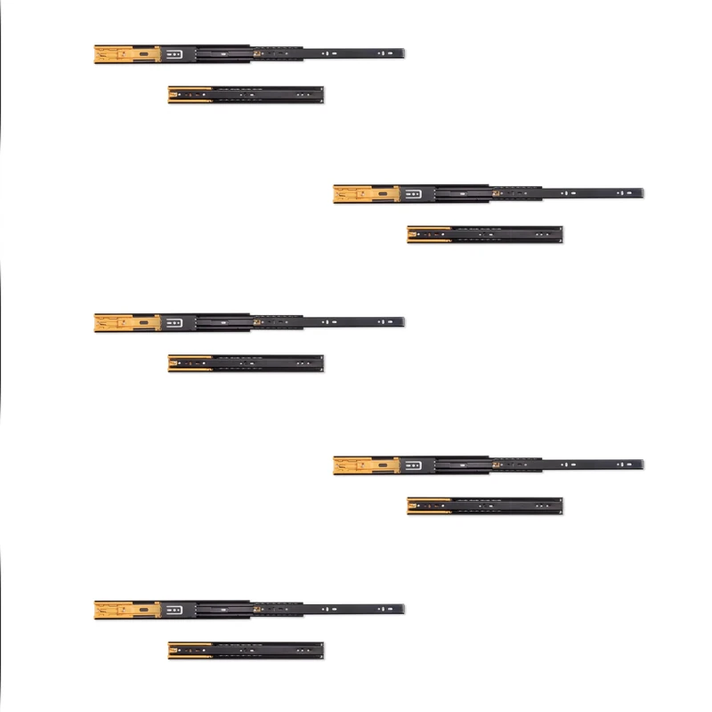 Emuca - Ball Bearing Drawer Slides 45mmx350mm (1,77 x 11,8 inch), Set of 5 Pairs of Full Extension Drawer Runners with Soft Closing, Black
