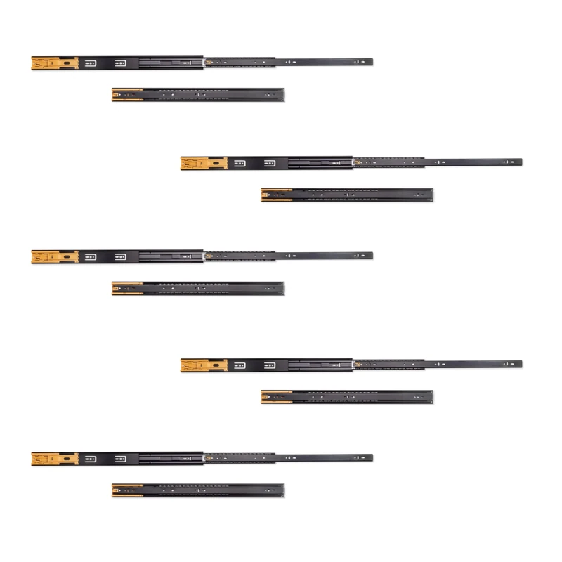 Emuca - Ball Bearing Drawer Slides 45mmx550mm (1,77 x 15,7 inch), Set of 5 Pairs of Full Extension Drawer Runners with Soft Closing, Black