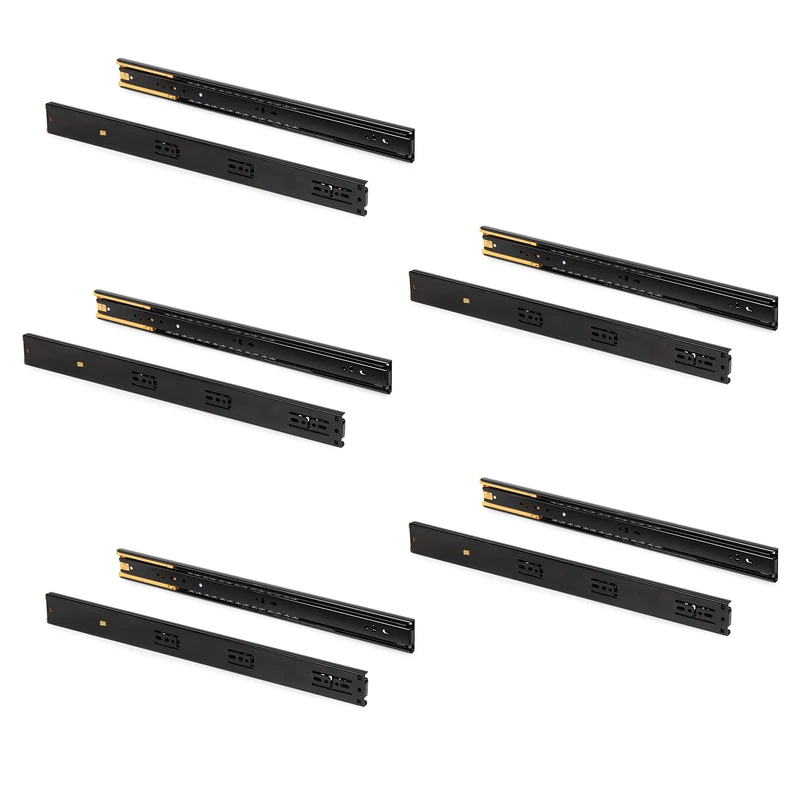 Emuca - Ball Bearing Drawer Slides 45mmx300mm (1,77 x 11,8 inch), Set of 5 Pairs of Full Extension Drawer Runners with Soft Closing, Black