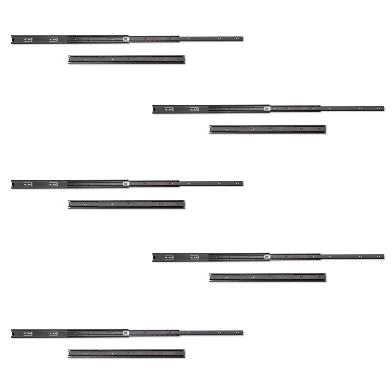 Emuca - Ball Bearing Drawer Slides 45mm x 600mm (1,77 x 23,6 inch) Set of 5 Pairs of Full Extension Drawer Runners, Black