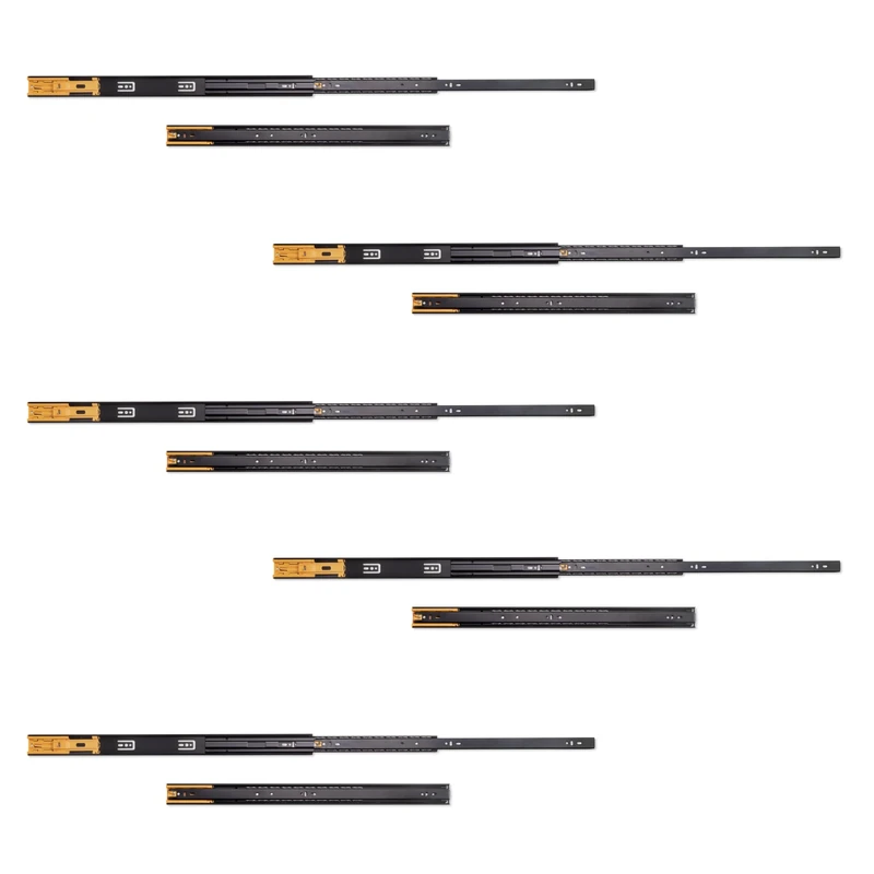 Emuca - Ball Bearing Drawer Slides 45mmx600mm (1,77 x 23.6 inch), Set of 5 Pairs of Full Extension Drawer Runners with Soft Closing, Black