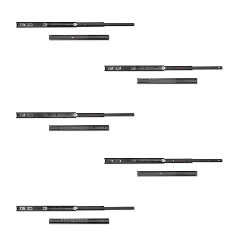Emuca - Ball Bearing Drawer Slides 45mm x 500mm (1,77 x 19,7 inch), Set of 5 Pairs of Full Extension Drawer Runners, Black
