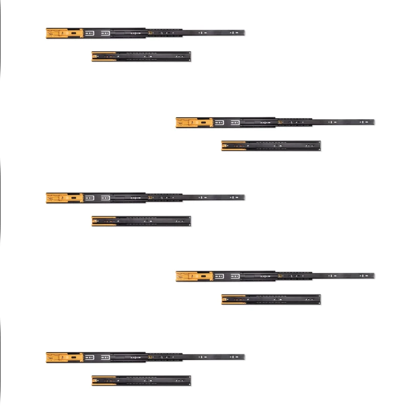 Emuca - Ball Bearing Drawer Slides 45mmx400mm (1,77 x 15,7 inch), Set of 5 Pairs of Full Extension Drawer Runners with Soft Closing, Black