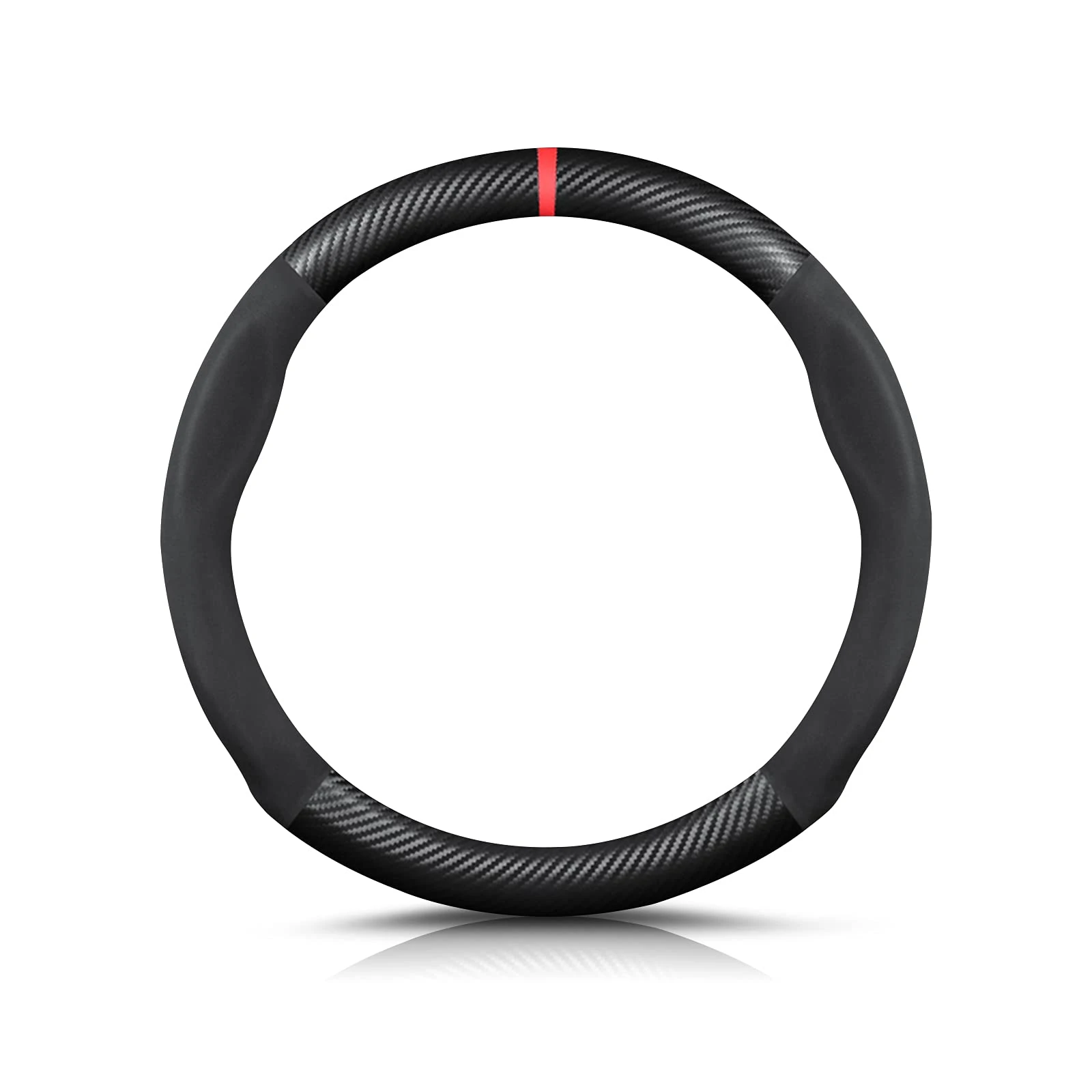 Ergocar Round Shape Carbon Fiber & Microfiber PU Leather Steering Wheel Cover Anti-slip Car Steering Wheel Protector Summer Breathable Sweat Absorbent Sport For Diameter 38cm（15"）-Black Red