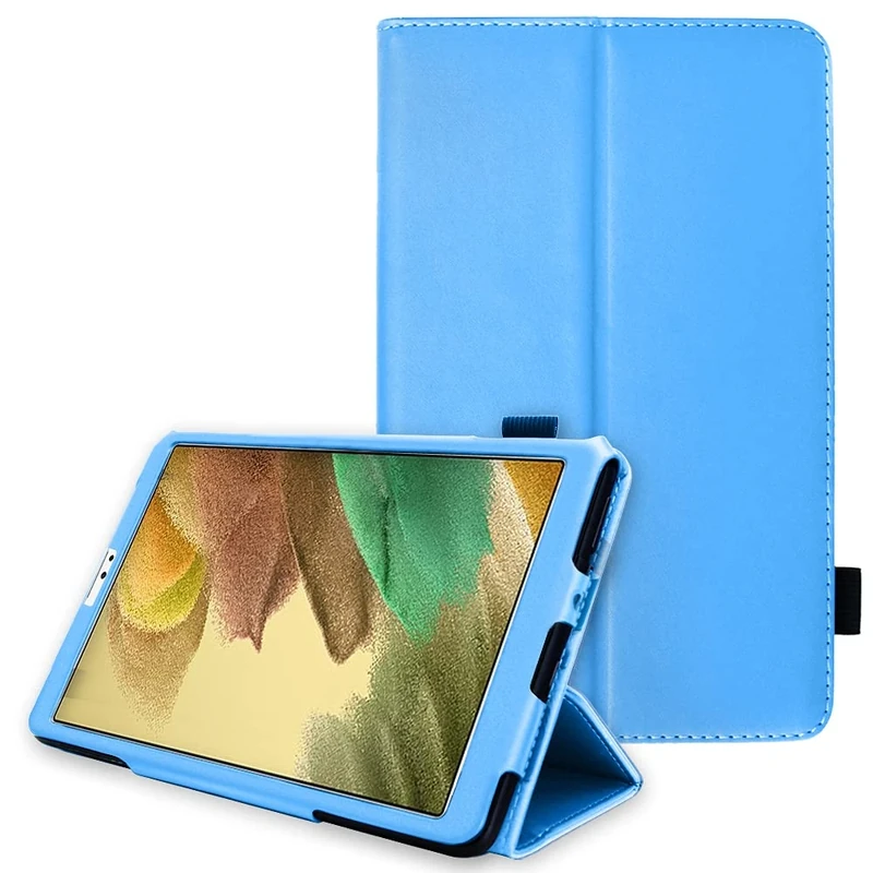 TECHGEAR Leather Case for Samsung Galaxy Tab A7 Lite 8.7" (SM-T220 / SM-T225) Premium PU Leather Slim Folio Stand Case Cover with Hand Strap [Light Blue]