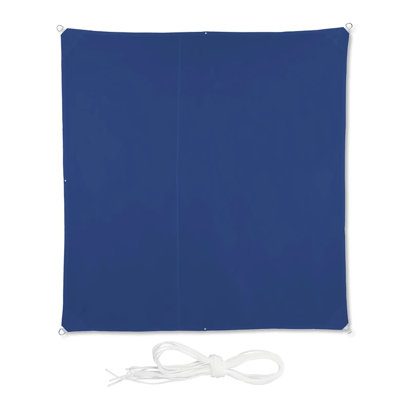 Relaxdays Square Sun Sail, 3 x 3 m, Water-Repellent, UV-Resistant, with Tension Ropes, Patio, Balcony, Dark Blue