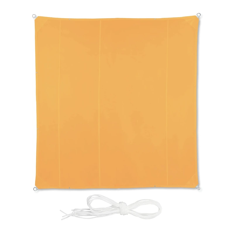 Relaxdays Square Sun Shade Sail 5 x 5 m Water-Repellent UV Resistant with Guy Ropes Patio Balcony Canvas Yellow