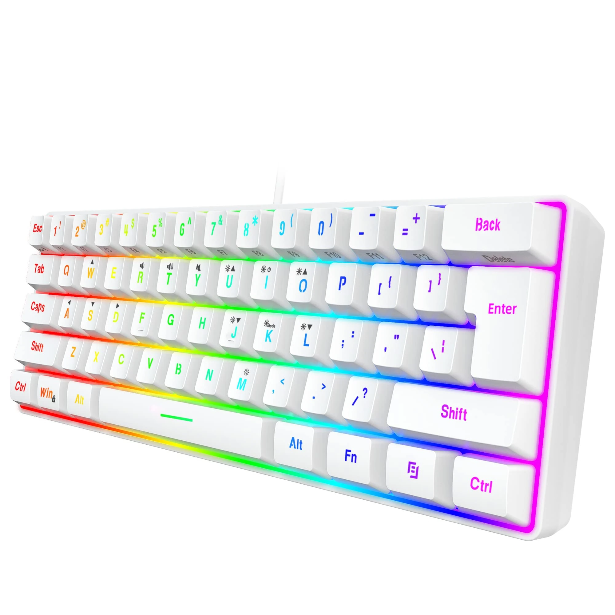 Snpurdiri 60% All-White Gaming Keyboard, RGB Backlit Ultra-Compact Mechanical Feel Keyboard | Sleek Minimalist Design for PC & Mac | UK Compatible US Layout | Detachable USB-C Cable