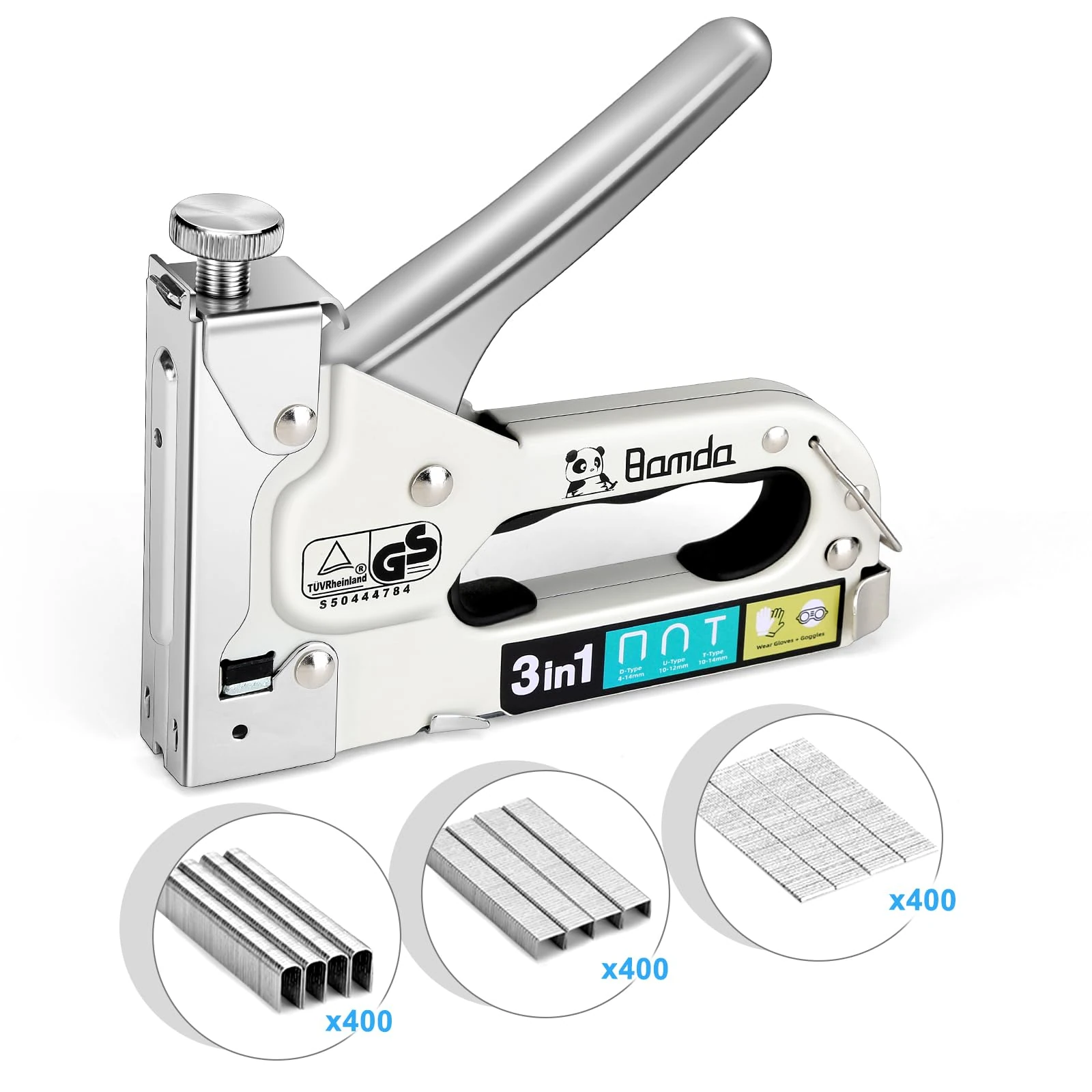 Bamda Staple Gun with 1200 Staples - 3 in 1 Staple Gun Heavy Duty for Wood , Adjustable strength and Durable, Manual Staples for Wall, Cable Tacking, Decoration DIY, Nail Guns for Wood
