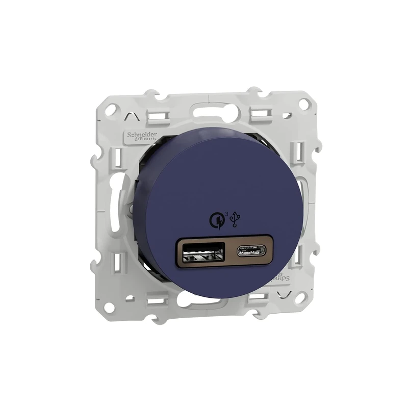 Schneider Electric S550219 Odace Dual USB Socket Quick Charge Type A+C Cobalt 18W 3.4A - Image 1