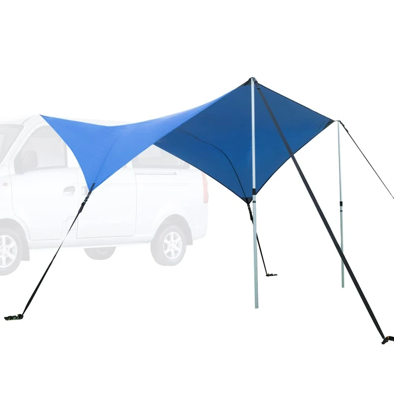 Ultrasport car canopy awning suitable for cars, vans and camper vans, protects against sun and rain, durable and robust material, integrated suction cups and pegs, poles and straps, Blue